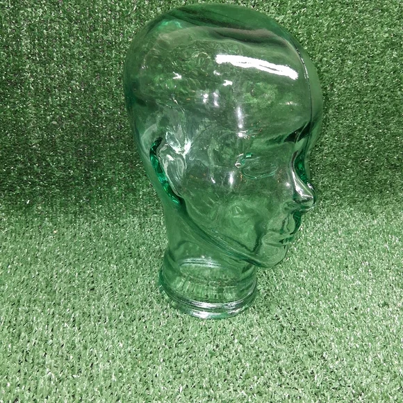 Vintage Blue Green Tint Heavy Glass Mannequin Head Wig Hat Display - Picture 2 of 7